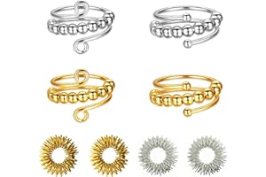 AMSNINK 4 Stück Verstellbare Anti Stress Ring Mit 4 Stück Akupressur Ring, Fidget Ring, Anxiety Ring, Stress Ring, Skills Ringe, Antistress Ringe, Für Mädchen Und Frauen Stress Relief Ängstlichkeit
