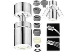 QWORK® uniwersalna głowica natryskowa do kranu, napowietrzacz kranu obracany o 360°, 2 tryby wody, napowietrzacz do kranu kuchennego z wieloma adapterami