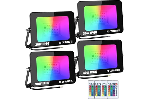 Willpower 4pcs Projecteur LED RGB Exterieur Interieur 30W, Spot LED 16 Couleurs 4 Modes Fonction Mémoire & Télécommande RGBW Lumière de Projecteur Etanche IP66 Pour Jardin Bar Fête Terrasse