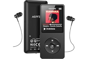 AGPTEK 64GB Reproductor MP3 Bluetooth 5.3,MP3 Player, Reproductor MP3 Deportivo Portátil, 1.8" Pantalla de 70H de Reproducción, MP3 de Niños Radio FM, Externo hasta 128GB(Sin Auriculares) (Negro)