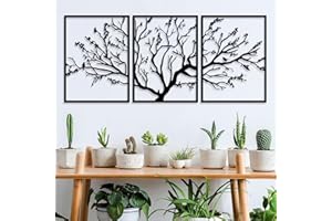 Pduoduo Large Tree Of Life Metal Wall Art Decor 3 Panels Tree Branch Ornament Hanging Sign Modern Branch Wall Decoration for home wall decor (53in x 23.6in)