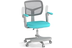 COSTWAY Silla Escritorio Juvenil, Silla Ergonómica Infantil con Asiento Giratorio 360°, Reposabrazos Ajustables, Silla Giratoria de Malla con Ruedas Universales para Niños