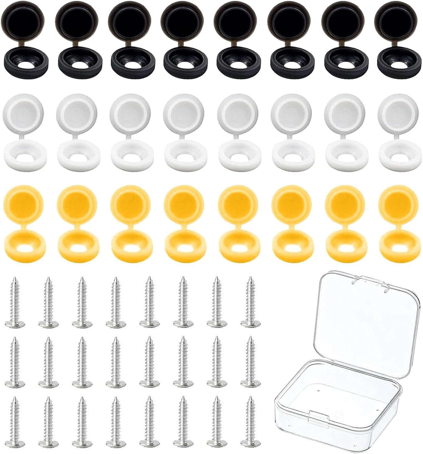 48 Pcs 304 Stainless Steel car number plate screws and caps, License Plate Screw Caps Car License Plate Fixing Devices,number plate screws and caps,Black, White and Yellow (8 Each Color)
