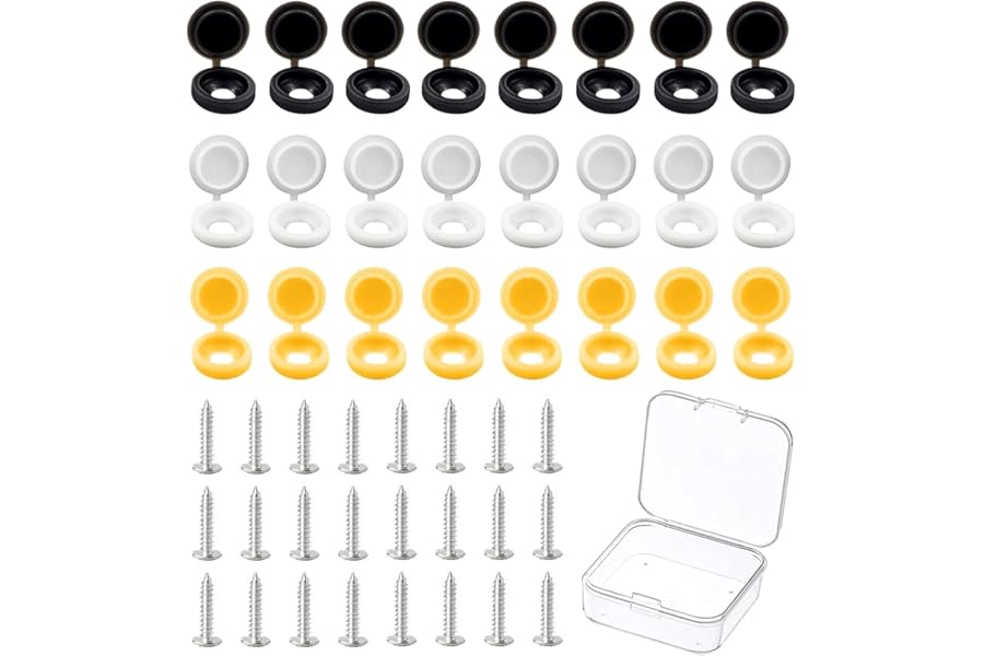 48 Pcs 304 Stainless Steel car number plate screws and caps, License Plate Screw Caps Car License Plate Fixing Devices,number plate screws and caps,Black, White and Yellow (8 Each Color)