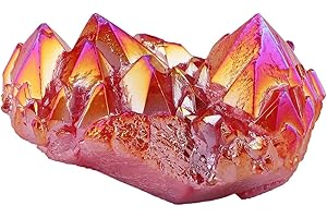 KYEYGWO Natürlicher Bergkristall Titan Beschichtet Kristall Quarz Cluster Specimen Edelstein Figur Dekoration, Unregelmäßige Naturstück Heilung Reiki Stein Deko, Dunkelrot