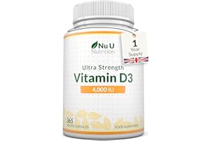 Nu U Nutrition - Vitamin D 4000IU - 365 Softgel Capsules not Tablets - 1 Year Supply - Quadruple Strength - Easy to Swallow - Vitamin D3 Supplement - Made in The UK
