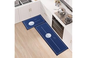 LY4U Kitchen Mat Sets Non slip Washable, Non-slip 2 PCS Kitchen Rugs Runner, Anti Fatigue Kitchen Floor Mat for Home Decoration, Office, Sink, Standing Desk, 43x75+43x120cm, Blue