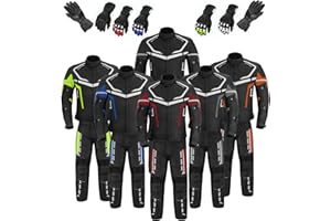 TSM-MOTO Traje de moto para hombre, chaqueta de moto impermeable y cortavientos con pantalones y guantes, traje de moto con armadura desmontable y protección