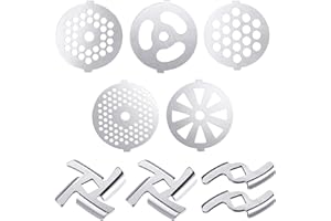 Perezy 9 Stücke Fleischwolf Klingen und Teller Scheiben - Edelstahl Zubehör für Größe 5 Mixer und Fleischwolf