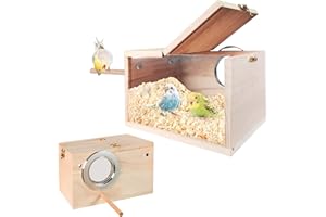 NEOGULY Parakeet Nesting Box, Transparent Bird Box Bird Nests for Cages Nest Box with Perch Wood Bird Cage House for Cockatiel Lovebirds Budgie Finch Parrotlets Canary Conure