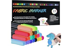 BEDECO Textilstifte Waschmaschinenfest, 24 Textilfarbe Textilmarker Waschfest, Permanent Stoffmalfarben Stoffmalstifte für DIY-Kostüme T-Shirts Hüte Schuhe Leinen taschen | stofffarben für Kinder/Erwachsen