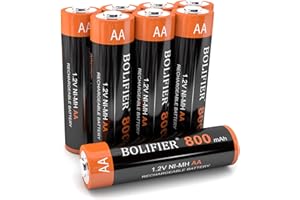BOLIFIER AA Rechargeable Batteries, 800mah NiMH AA Battery Pre-Charged 8 Pack 1.2V Double A Batteries for Outdoor Solar Lights