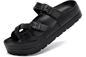 Waysoland Women's Platform Sandals with Arch Support Comfortable Slides Thick Soles Flat Sandals With Adjustable Buckle & Ultra Cushion