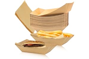 Kvittra 50 Pack 2 lb Food Serving Trays, Small Kraft Paper Oil-Proof Food Disposable Recyclable Take Out Food Serving Boats Baskets Trays for Concession Food & Condiments, Paper Nacho Trays