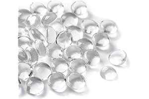Meschett 50 Stück Mini Glas Edelsteine, klare Mancala-Steine ​​Flacher Boden Marmorperlen für Zuhause dekorative Kunst Handwerk Vasenfüller (1.3CM~ 1.8CM)