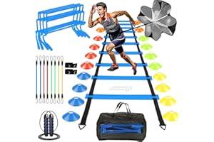 YGORTECH Entrainement Football Kit, Accessoires d'Entraînement de Football Avec Échelle de Coordination,Parachute football, 20 Plot Sport, Bandes de Résistance,4 Haies Réglables, kit Entrainement Foot