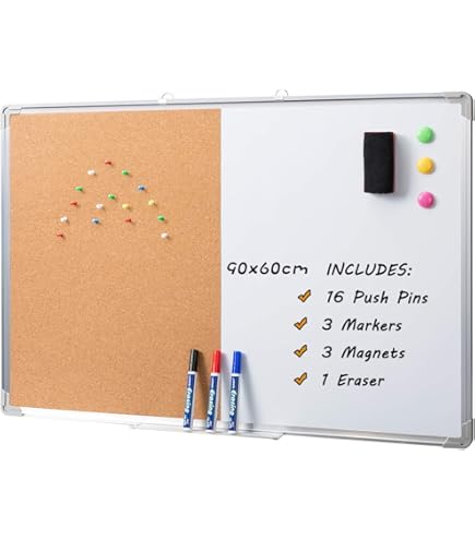 Combibord | Whiteboard en prikbord | Naturel (90 x 120 cm) | Bekius