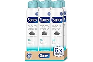 Sanex Natur Protect, Deodorant Men or Women, Deodorant Spray, Anti White Stains, Pack of 6 x 200 ml