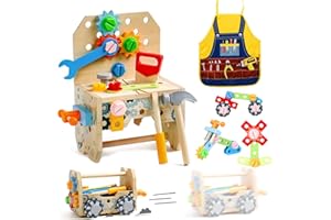 HIFUNTI Caisse a Outil Enfant Jouet Enfant 2 Ans, 3 en 1 Boite a Outils Enfant Etabli Jeux Enfant 3 4 Ans, Jouet en Bois Jouet Montessori Jeu Educatif Cadeau Enfant 2 3 4 Ans(52 Pièces )