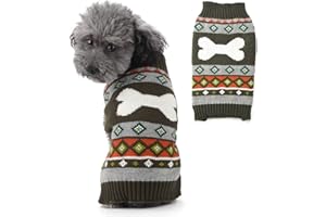 SKXEO Army Green Bone Pattern Pet Dog Sweater Apparel,Knitted Winter Warm Cat Puppy Jumper