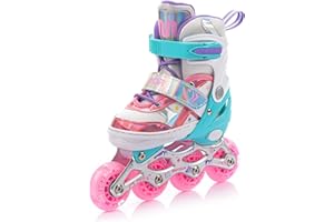 meteor Adjustable Shoe 4-in-1 Kids Skates - Beginner Quad, Inline & Ice Skating Set - Children’s Roller Boots - ABEC 7 - Big Wheels - Skates Carbon 4in1Girls - Kidsroller