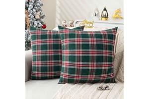 Jayusaror Cuscini Natalizi per Divano Verde e Rosso 40x40 Tartan Scozzese Copricuscini Natalizie Decorativi Plaid Morbidi Christmas Natalizio Federe CusciniNatale Decorazioni per Casa 2 Pezzi