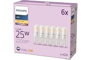 Philips LED ampoule standard, Equivalent 25W halogene, culot G9, éclairage blanc chaud 2700K, 6-pack, nouvelle génération