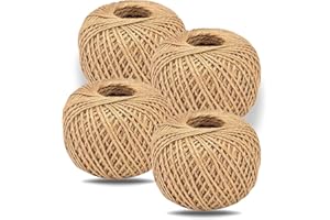 MODESH Pack of 4x48M Brown Twine String - (157 Feet) Per Roll - Cotton String Ball for School Art & Craft, Floristry & Kitchen Essentials-Cotton Cord for Culinary Tasks & Gardening Applications || Pack of 4