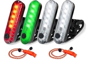 Amzonly 4Pack LED Navigation Lights Kit for Boat Kayak, Stern Light Battery 0perated, Easy Clip on for Night Kayaking, Boating, Canoeing, Paddle Board, Jet Ski, Dinghy, 2Pcs Safety Whistles