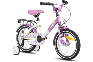 ‎HH HILAND HILAND Starry 12/14/16 Zoll Kinderfahrrad, Mädchenfahrrad mit Stützrädern, Rosa/Lila Kinderfahrrad Handbremse Rücktrittbremse Gepäckträger