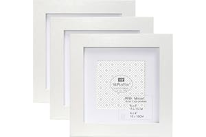 YIPINYIN 6×6"(15 x 15cm) White Square Photo Frames With Mount for 4 x 4'' Set Of 3, 4 x 4'' (10 x 10cm) Garllery Picture Frames with perspex front & delicate Wooden grain texture For Wallmounted & DeskTop
