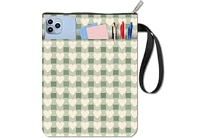 CRASPIRE Funda de Libro con Diseño de Corazón Funda de Libro A Cuadros Verdes Funda Protectora para Libros de Bolsillo Funda de Tela Lavable con Cremallera Y Bolsillo Adicional para Amantes