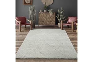 the carpet Bahar Shaggy Tapis de Salon élégant et Design à Poils Longs, Doux et Facile d'entretien, en Losange crème, 160 x 230 cm