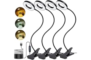 bestyks 4-Pack LED Desk Lamp 3 Color Modes and 10 Brightness Eye Caring Clip on Clamp Light with 360° Flexible Gooseneck for Home Office, Kids, Reading, Clip on Table, Headboard