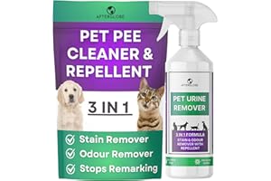 Afterglobe 3-in-1 Dog & Cat Urine Cleaner & Repellent for Carpets, Furniture and Flooring, Removes Pee Stains & Odour, Stops Repeat Marking in the House, Pee Smell Neutraliser for Pet Wee 500ml