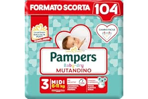 Pampers Baby Dry Mutandino Midi, 104 Pannolini, Taglia 3 (6-11 Kg)