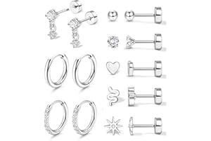 Adramata 8 Pares Pendientes Acero Inoxidable Mujer Piercing Oreja Oro 18K Aros Plata Hipoalergénico para Cartílago Hombre
