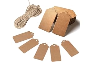 HAKACC Brown Gift Tags, 100 PCS 7 x 4cm Kraft Gift Tags Brown Paper Tags with String for Present Christmas Decorations