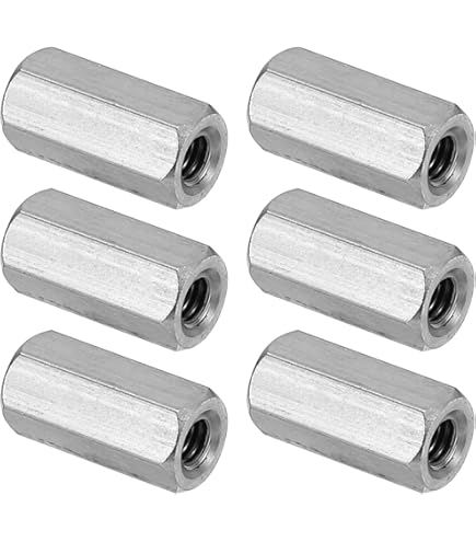 Uxcell M6 X 1-Pitch 50mm Length Coupling Nuts, 4pcs 304 Stainless Steel Metric Hex Rod Coupling Nuts