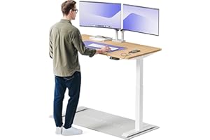 Desktronic biurko z regulacją wysokości (140 x 70 cm) – pulpit do siedzenia i stania z gniazdami do ładowania – biurko z regulacją wysokości, elektryczny ekran dotykowy i stalowe nóżki