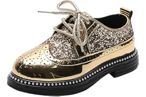 rismart Ragazzi Ragazze Stringata Brogue Oxfords Punta Rotonda Scintillante Paillettes Scarpe da Vestito Formali
