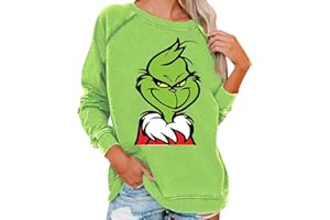 QWUVEDS Grinch Costume da donna natalizio Grinches felpa creativa maglione natalizio a maniche lunghe da donna felpa con cappuccio novità donna girocollo casual autunno maglione alla moda