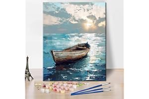 TISHIRON Set per pittura da spiaggia con i numeri, barca, pittura a olio, fai da te con i numeri, dipingere con i numeri a partire dai 9 anni, per la decorazione della casa, 16 x 20 pollici