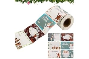 LATERN 250 Pièces Étiquettes Autocollantes De Noël, 6 Couleurs Autocollants D'étiquettes-cadeaux Auto-adhésifs Étiquettes De Nom Présenter Des étiquettes Stickers De Bonhomme Neige Renne (8cm x 5cm)