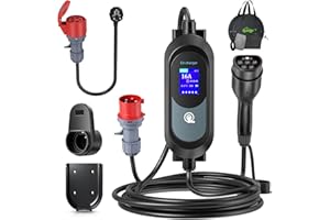 Evjuicion Cargador Coche eléctrico 11 kW,[6M, 3 Fases] Cable de Carga de para Coche eléctrico,6/8/10/13/16A Cargador Tipo 2, Carga programada, IP67 Impermeable, Conector CEE