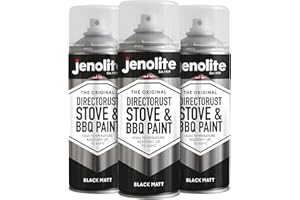 JENOLITE Directorust Bombe de Peinture pour Barbecue et Poêle - Noir Mat, Peinture Haute Température jusqu’à 650°C, Aérosol Thermique pour BBQ, Braséro, Cheminée, Radiateurs, Automobiles I 3x400 ml