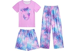 Fanient Girls Pyjamas Sets Colorful Printed Sleepwear Short Sleeve Nightwear Pjs 3 Piece Sets 7-14 Years