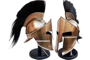 THOR INSTRUMENTS Mittelalterlicher Rüstung König Leonidas Griechischer Spartaner 300 Römerhelm mit schwarzem Holzständer Schwarze Feder Rustikale Vintage Wohnkultur Geschenke