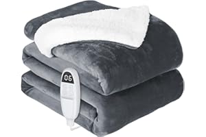 anysun Manta Electrica, Manta Térmica Grande 200 x 180 cm, 6 Niveles de Calor, Temporizador de 10 Horas, Apagado Automático, Mantita Eléctrica para Cama Sofá Hogar, Lavable a Máquina