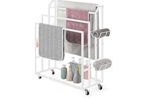 smusei Porte-serviettes sur pied à 4 niveaux, porte-serviettes de salle de bain blanc avec étagères